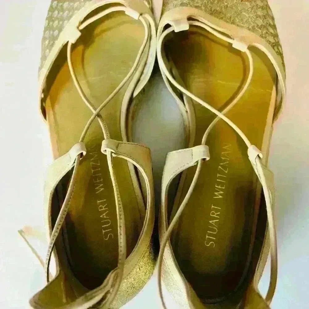 Stuart Weitzman Espadrille with Mesh and Leather Strap-Up Laces.